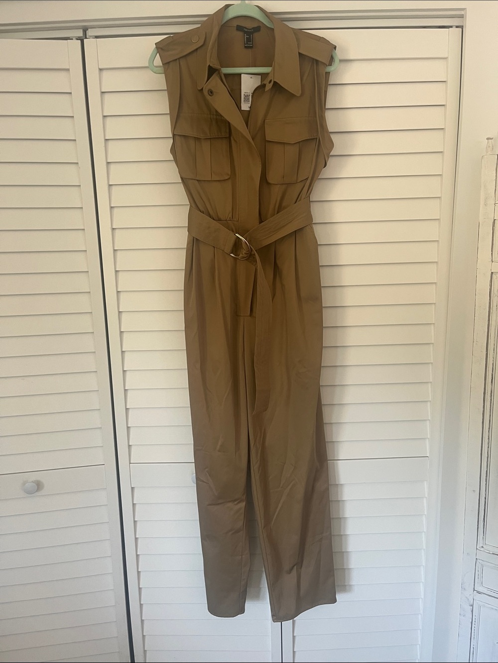 Forever 21 Sleeveless Utility Jumpsuit in Khaki
